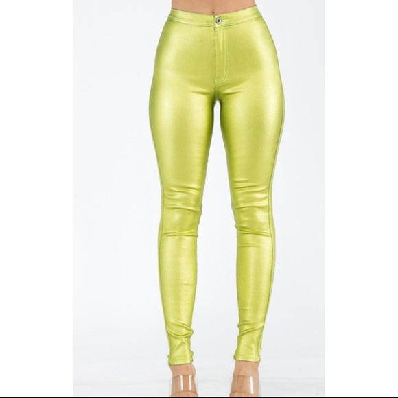 Lime Iridescent Metallic Jeans - Picture 1 of 1